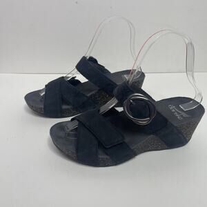 Dansko Susie Sandals Black Nubuck Open Toe Strap Wedge 3420360200 EU36/US5.5-6